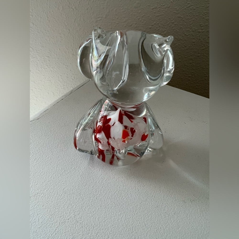 Art Glass Owl Figurine Paperweight Clear Orange White Spotted Chest | Handblown - Picture 4 of 8